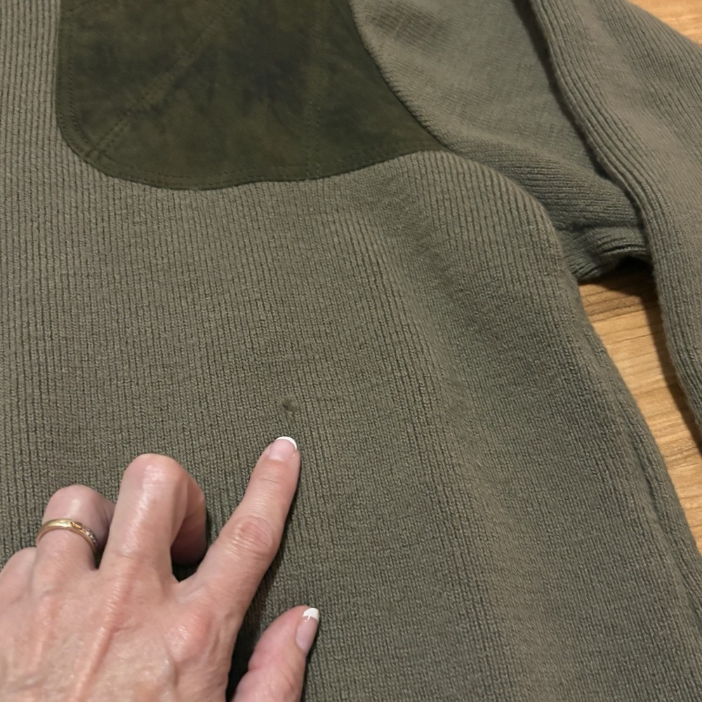 Filson Mens Peat Green Virgin Wool Shoulder Panels Henley Guide Sweater Size S/M - Picture 5 of 12